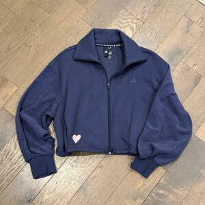 adidas Navy Cropped Full-Zip Fleece Jacket Medium women’s